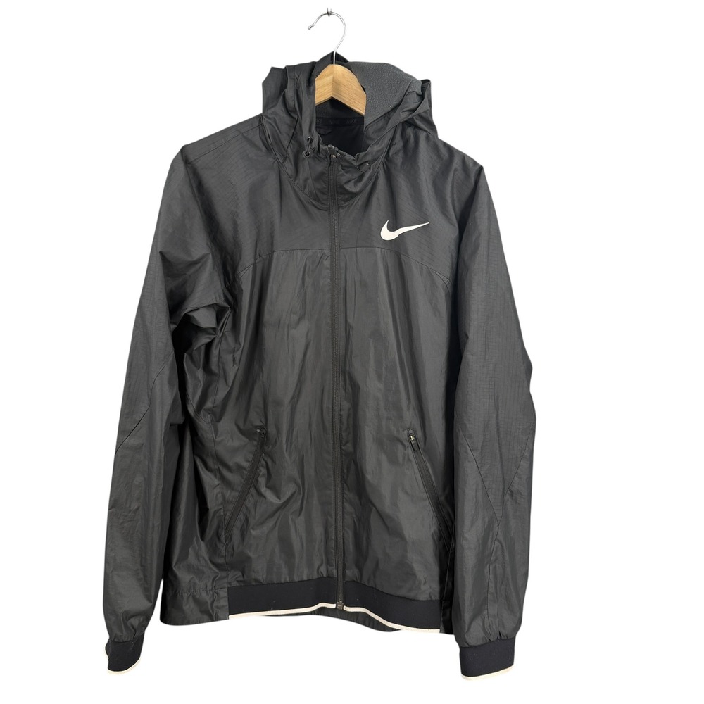 Nike‎ Windrunner Jacket Mens Small Black Dri-FIT Full Zip Hooded Ripstop Lined